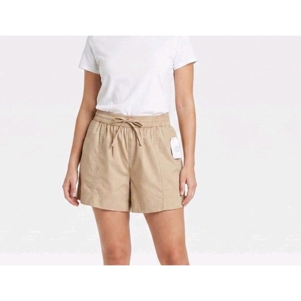 Time and Tru Women's Beige Chino Shorts Pleated Elastic Drawstring Pockets XS